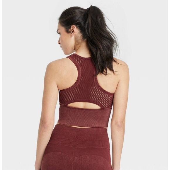 Women's Seamless Mesh Back Tank Bra - JoyLab™ Brown S NWT - Picture 2 of 5